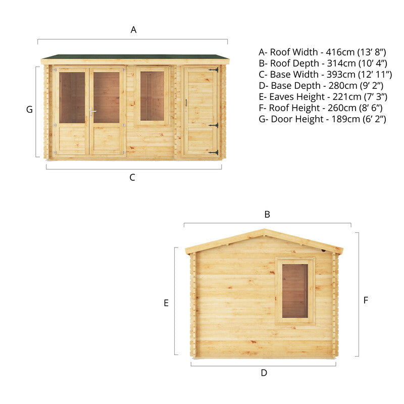 Mercia Home Office Elite With Side Shed - 4.1m x 3m (28mm-44mm)