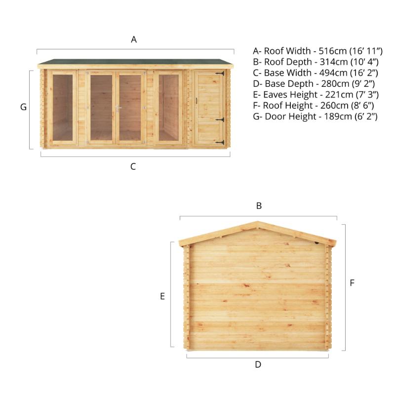 Mercia Home Office Studio With Side Shed - 5.1m x 3m (28mm-44mm)