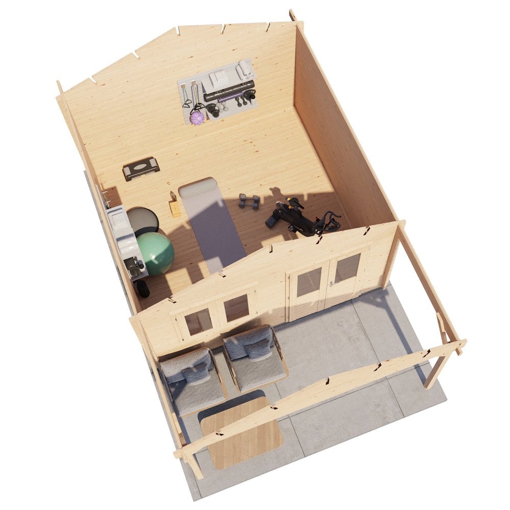 Lugarde Select Log Cabin with veranda Exe - 400x400cm + 200cm Lugarde