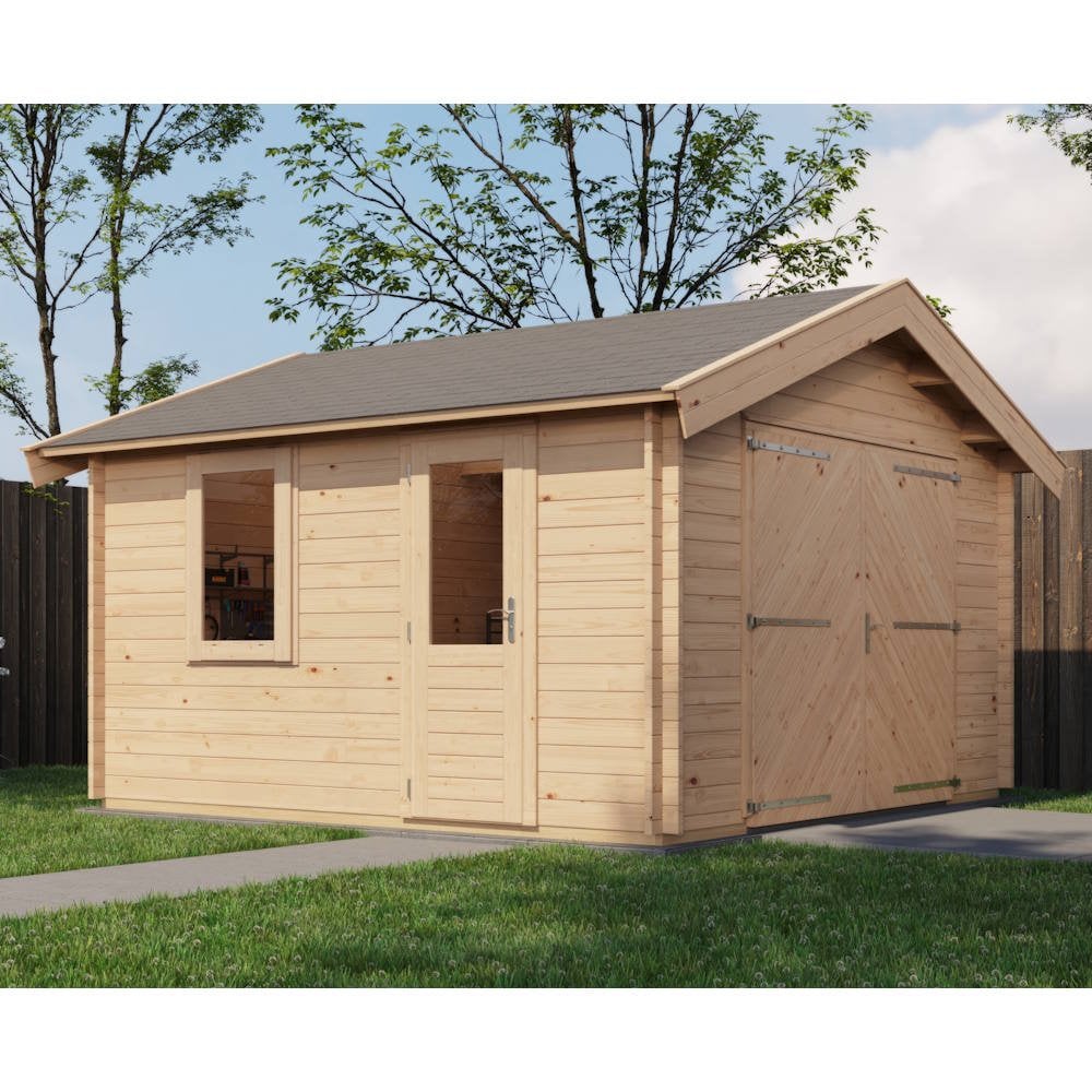 Lugarde Select Log Cabin Lundy with garage door - 400x400cm Lugarde