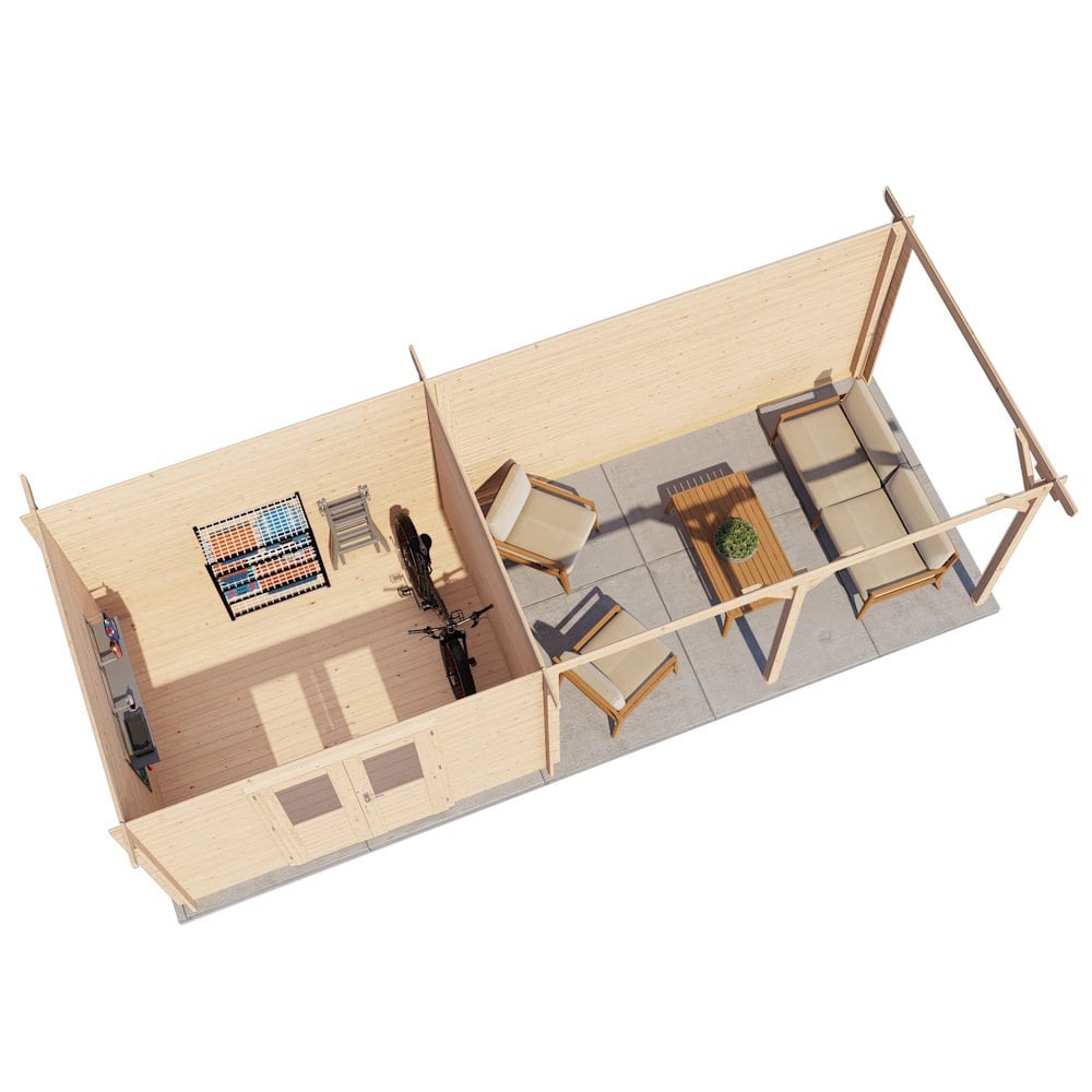 Lugarde Select Log Cabin with veranda Norfolk - 300x250cm + 400cm Lugarde