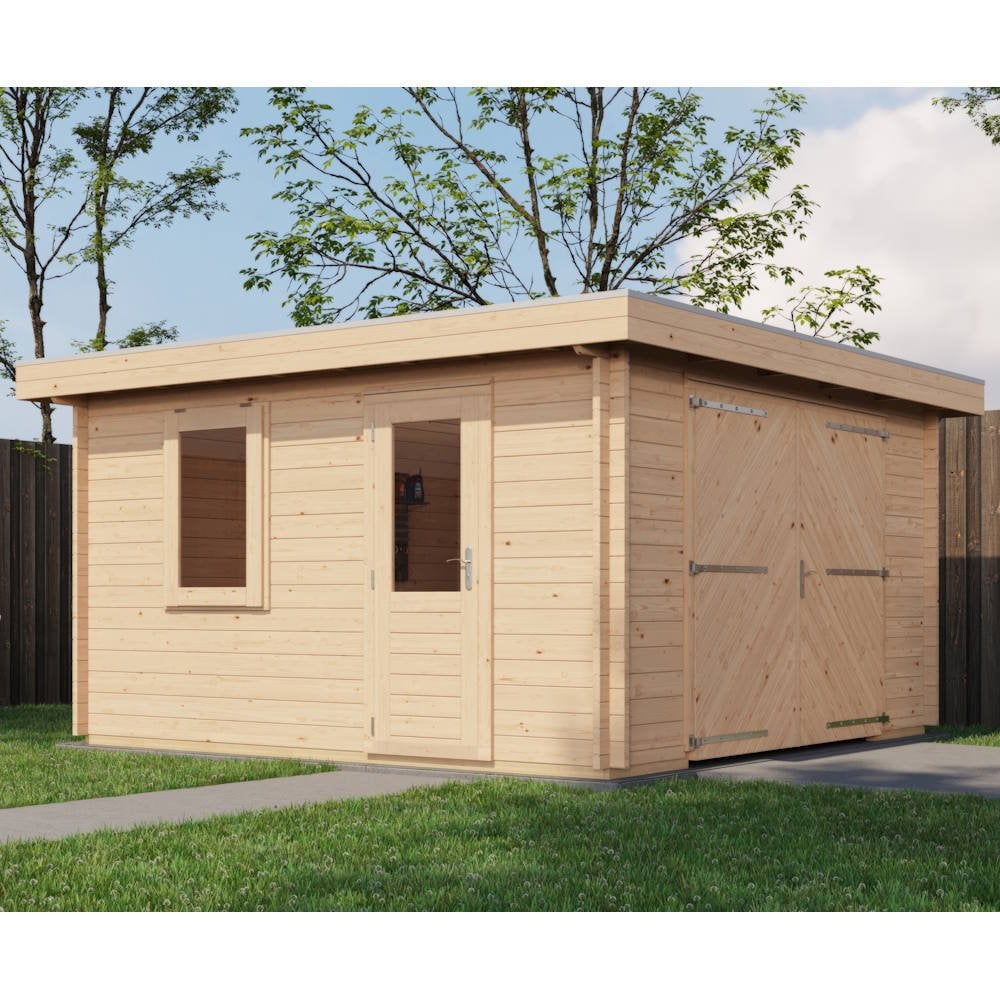 Lugarde Select Log Cabin Shetland with garage door - 400x400cm Lugarde