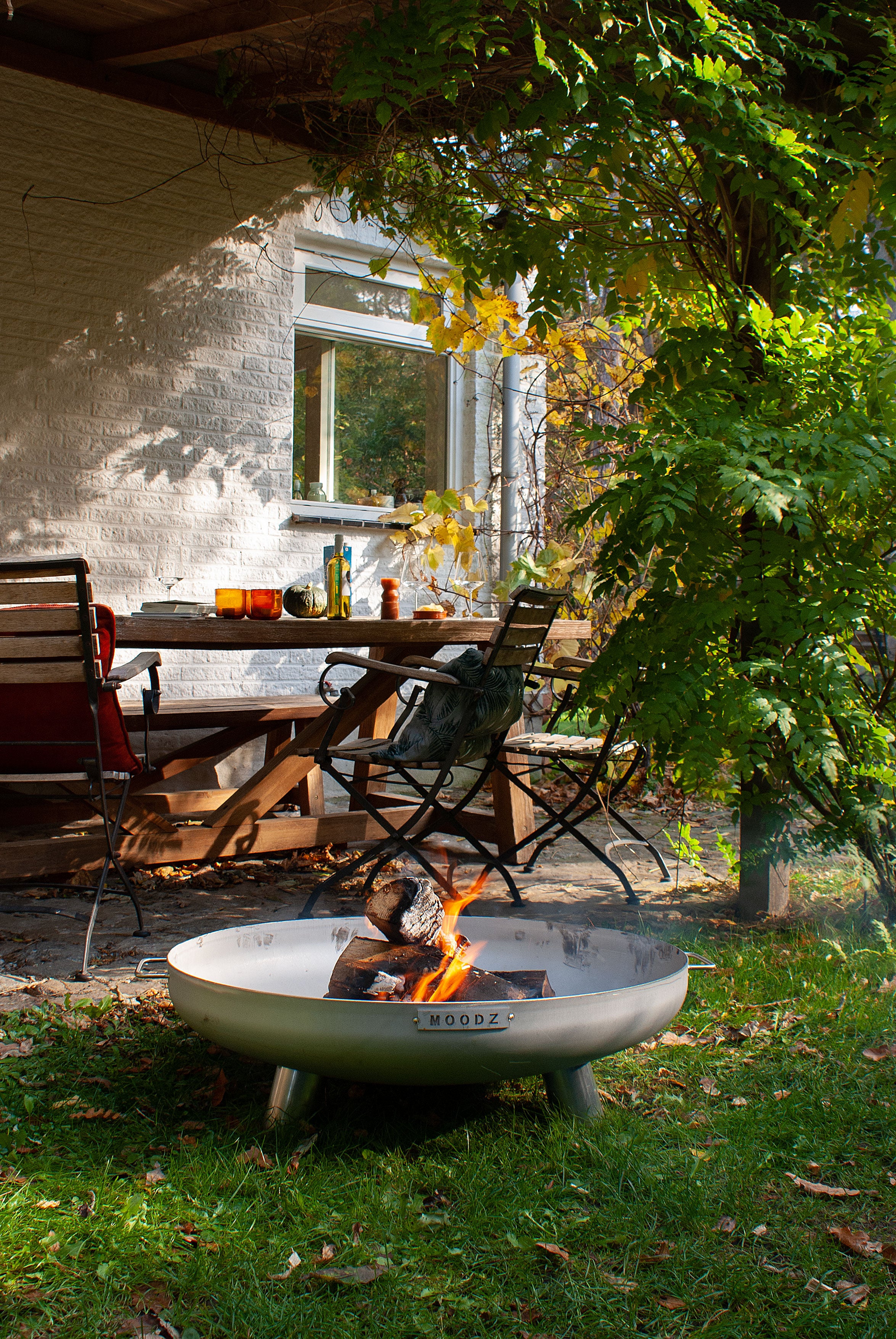 MOODZ 80cm Fire Bowl With Feet & Handles - Stainless Steel