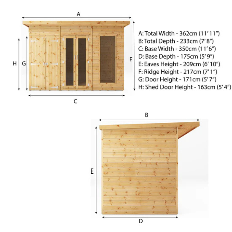 Mercia Maine Pent Summerhouse With Side Shed - 12ft x 6ft