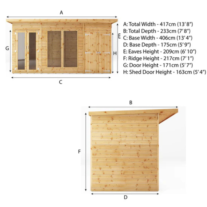 Mercia Maine Pent Summerhouse With Side Shed - 14ft x 6ft