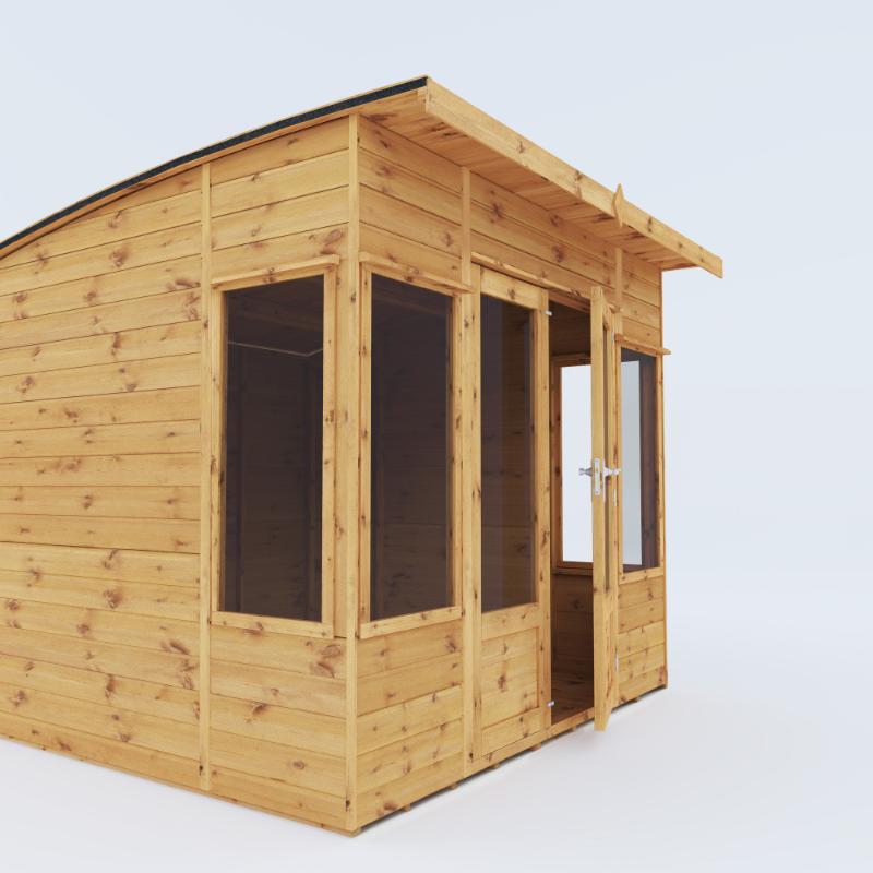 A front-right view of the Mercia Helios Summerhouse with a white background.