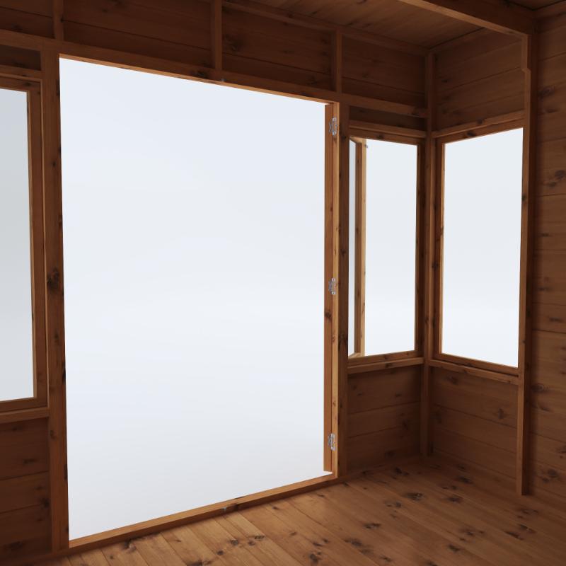 A view looking out from inside the Mercia Helios Summerhouse.