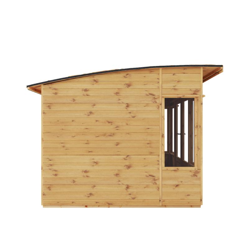 A right side view of the Mercia Helios Summerhouse with a white background.
