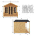 A front and side view of the Mercia Wessex Summerhouse 8x8 foot with all dimensions displayed.