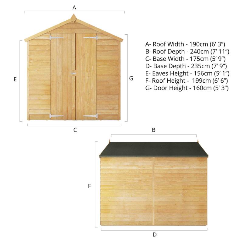 Mercia Overlap Double Door Windowless Apex Shed - 8ft x 6ft