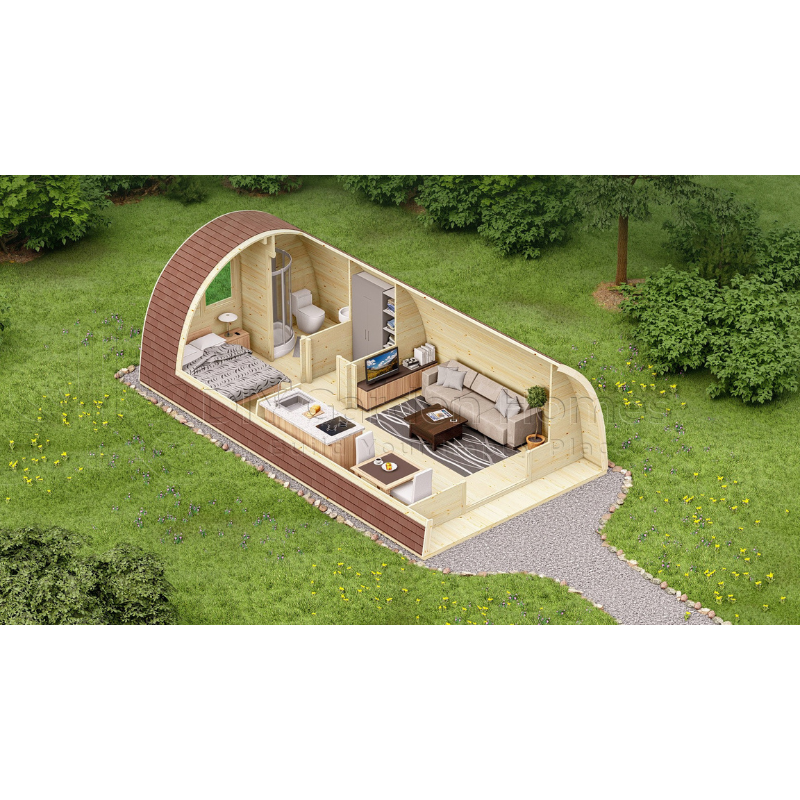 Eurovudas Pod With Bedroom Log Cabin - 4m x 6m