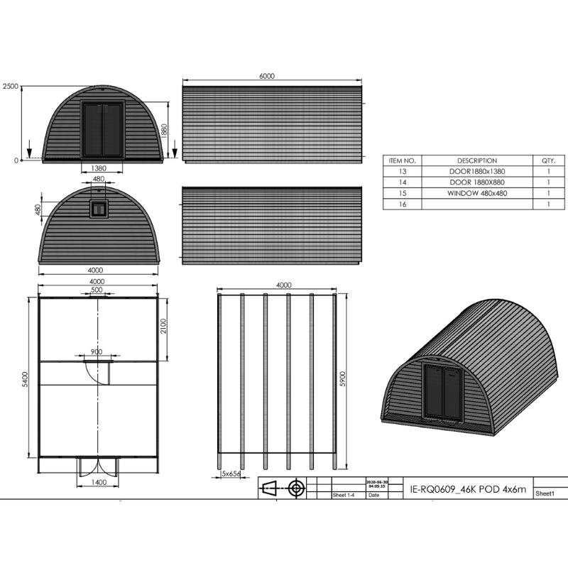 Eurovudas Pod With Bedroom Log Cabin - 4m x 6m