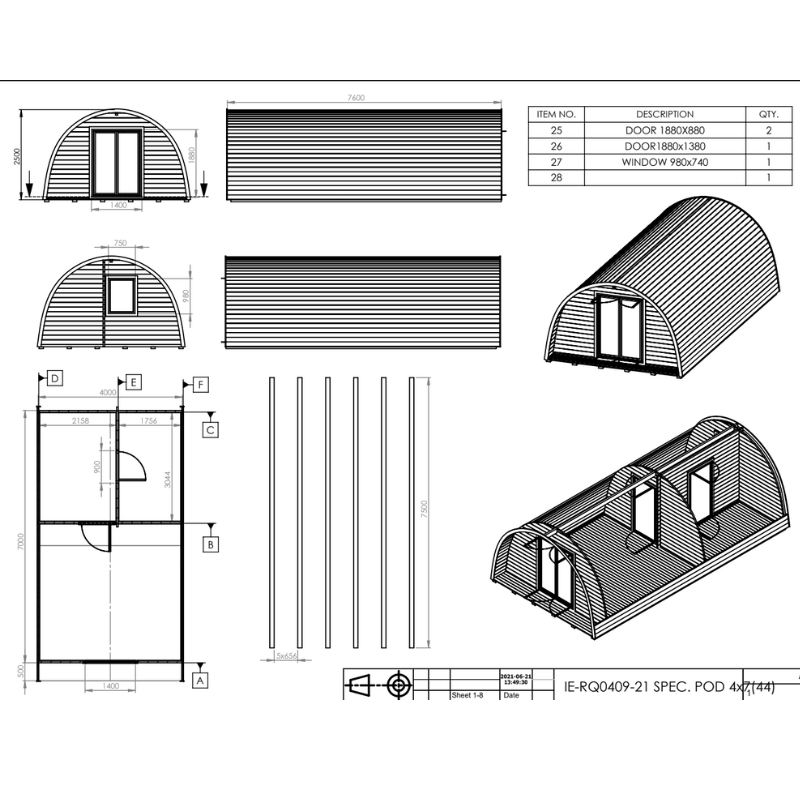 Eurovudas Pod With Bedroom Log Cabin - 4m x 7m