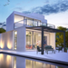 The Palram-Canopia Stockholm veranda attached to a modern house.