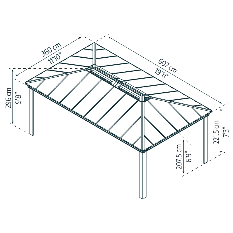 Palram-Canopia Dallas Garden Gazebo - Grey (12x20 ft)