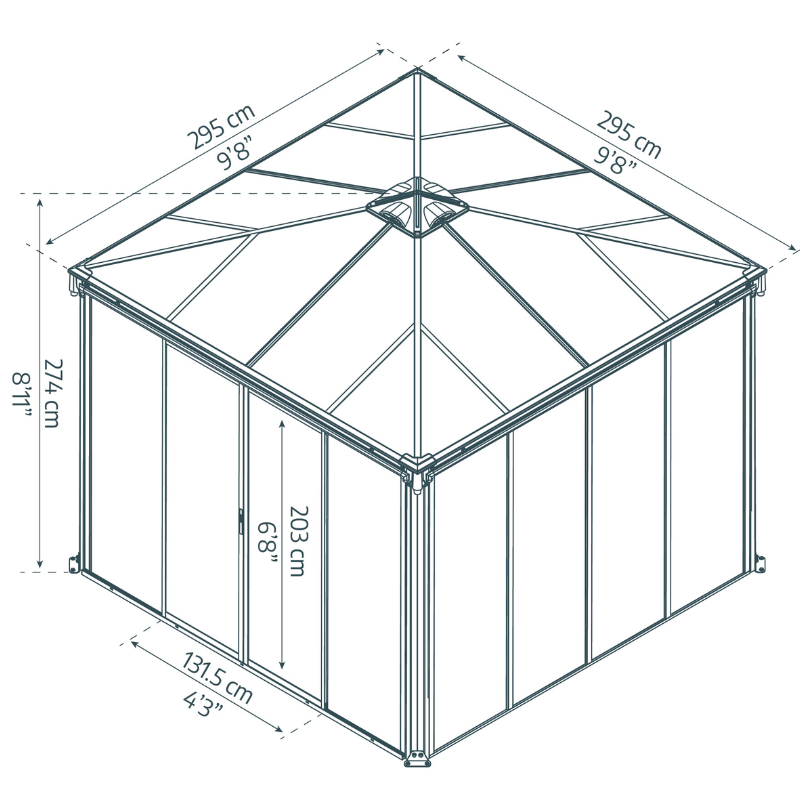 Palram-Canopia Ledro 3000 Square Gazebo - Grey (10x10 ft)