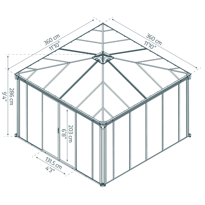 Palram-Canopia Ledro 3600 Square Gazebo - Grey (12x12 ft)