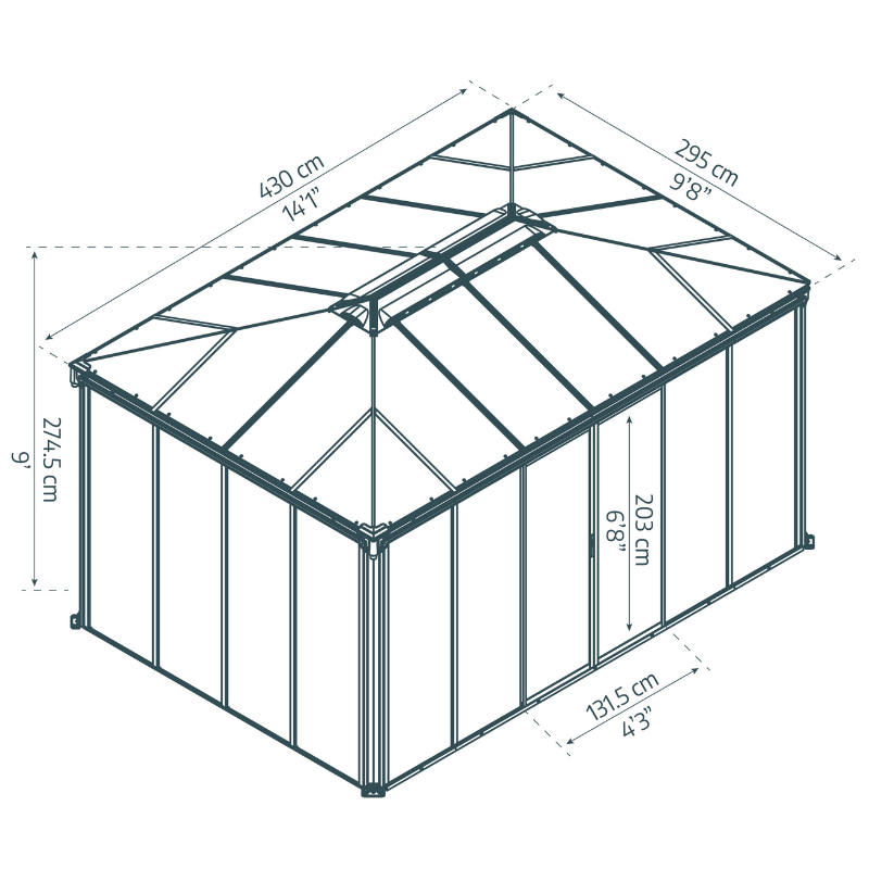 Palram-Canopia Ledro 4300 Rectangle Gazebo - Grey (10x14 ft)