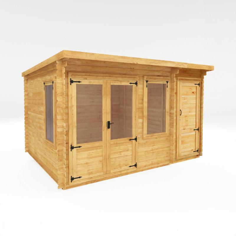 Mercia Pent Log Cabin With Side Shed - 4.1m x 3m (19mm)