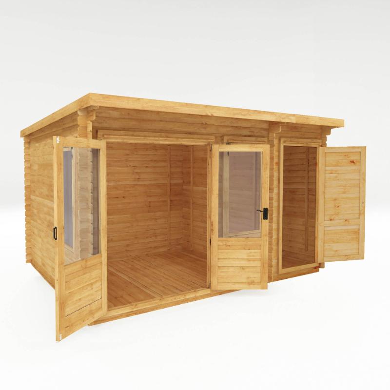 Mercia Pent Log Cabin With Side Shed - 4.1m x 3m (19mm)