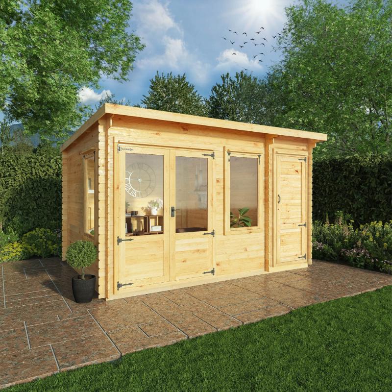 Mercia Pent Log Cabin With Side Shed - 4.1m x 3m (19mm)