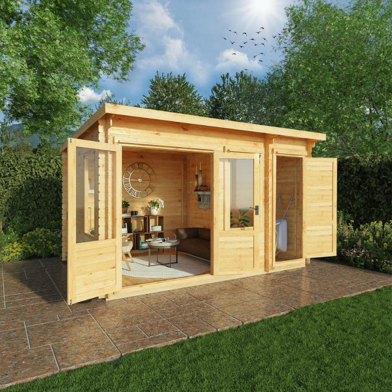 Mercia Pent Log Cabin With Side Shed - 4.1m x 3m (19mm)