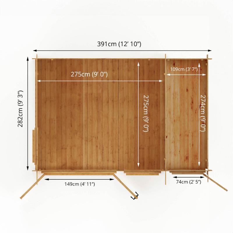 Mercia Pent Log Cabin With Side Shed - 4.1m x 3m (19mm)