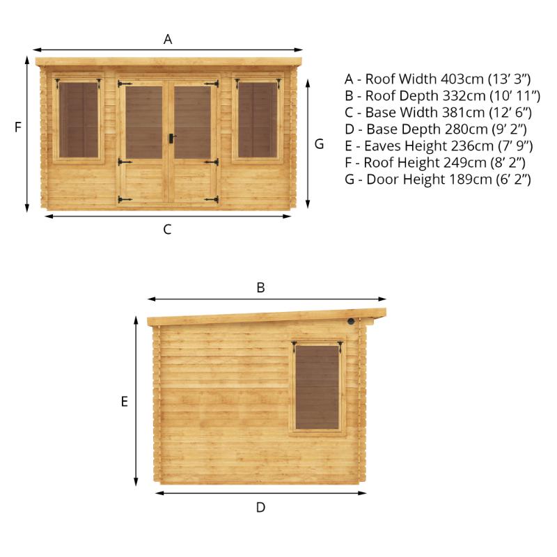 Mercia Pent Log Cabin - 4m x 3m (19mm)