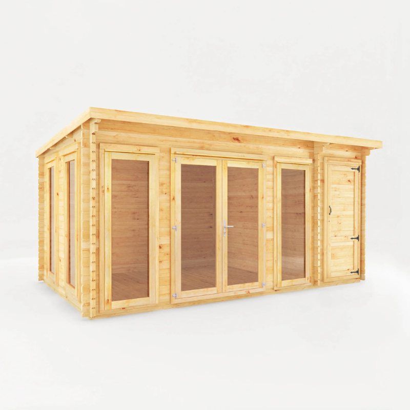 Mercia Pent Log Cabin With Side Shed - 5.1m x 3m (19mm)