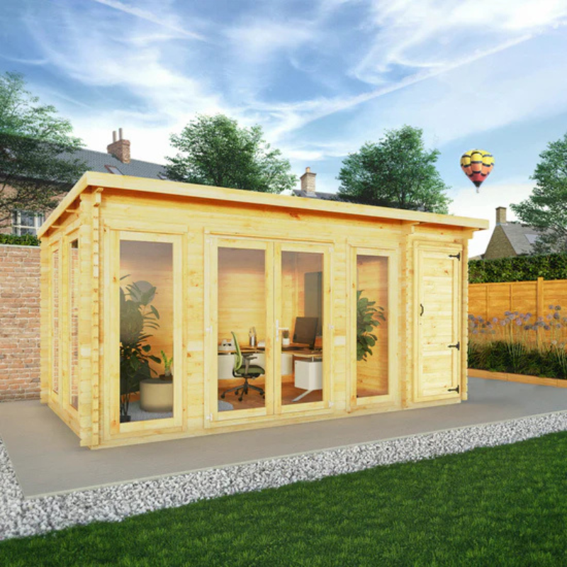 Mercia Pent Log Cabin With Side Shed - 5.1m x 3m (19mm)