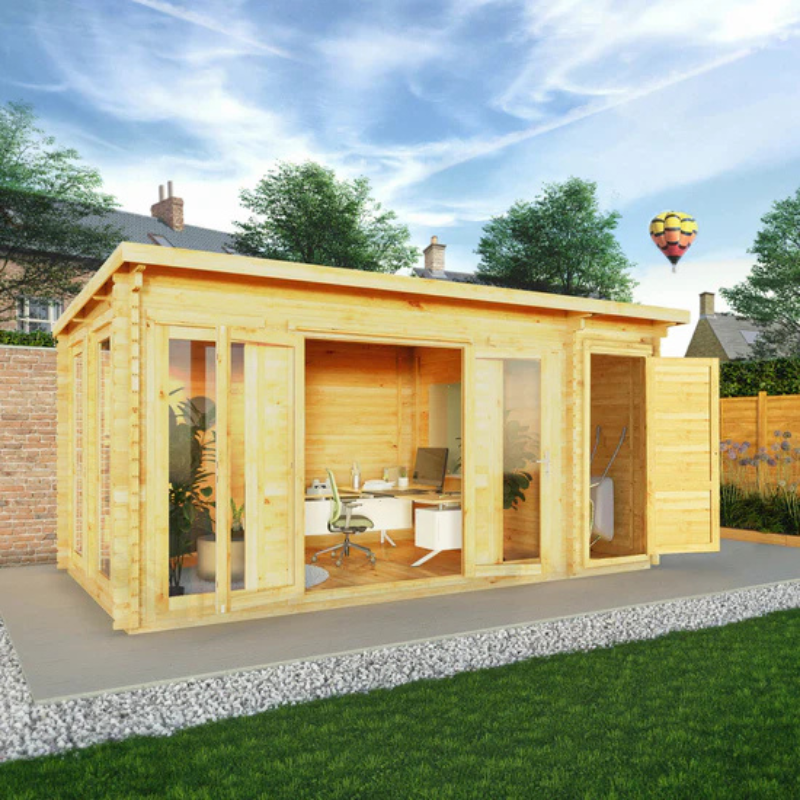 Mercia Pent Log Cabin With Side Shed - 5.1m x 3m (19mm)