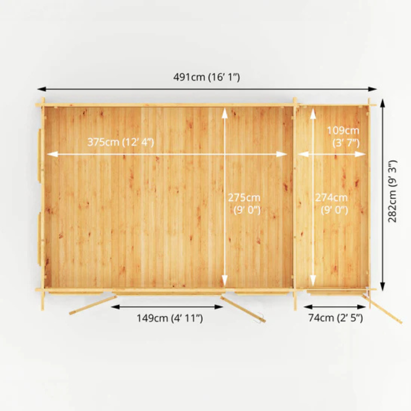 Mercia Pent Log Cabin With Side Shed - 5.1m x 3m (19mm)