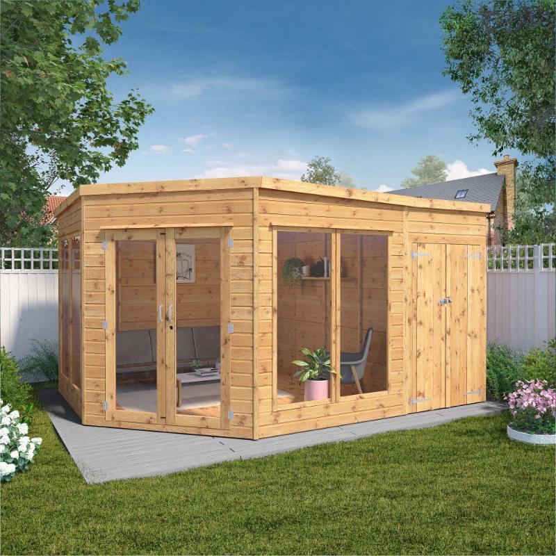 Mercia Premium Corner Summerhouse With Side Shed - 9ft x 13ft