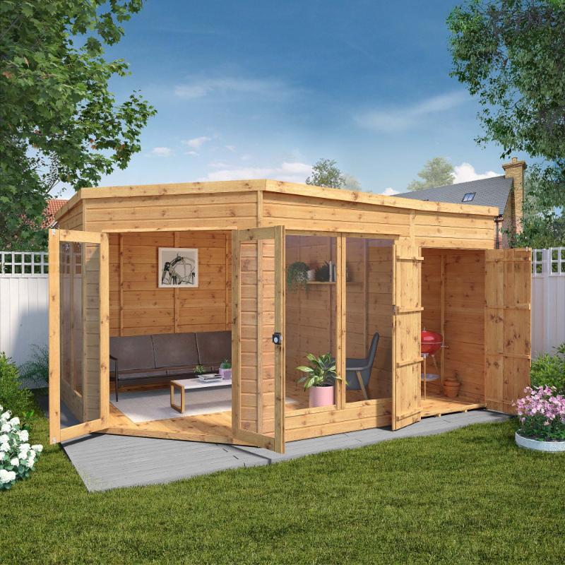 Mercia Premium Corner Summerhouse With Side Shed - 9ft x 13ft