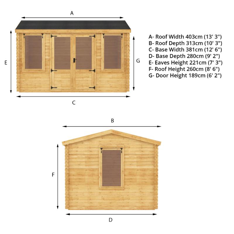 Mercia Reverse Apex  Log Cabin - 4m x 3m (19mm)