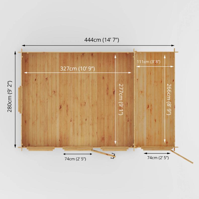 Mercia Reverse Apex Log Cabin With Side Shed - 4.6m x 3m (19mm)