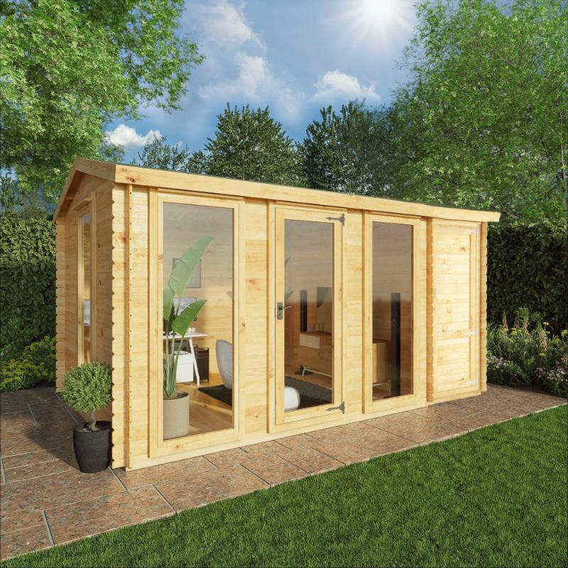 Mercia Reverse Apex Log Cabin With Side Shed - 4.6m x 3m (19mm)