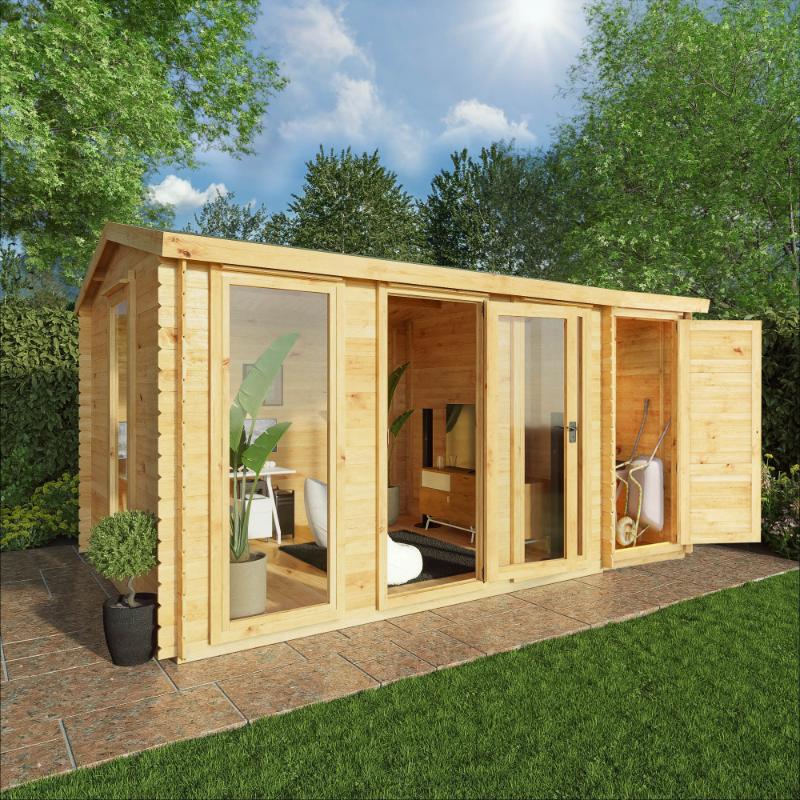 Mercia Reverse Apex Log Cabin With Side Shed - 4.6m x 3m (19mm)