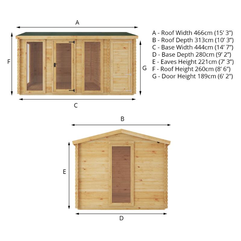 Mercia Reverse Apex Log Cabin With Side Shed - 4.6m x 3m (19mm)