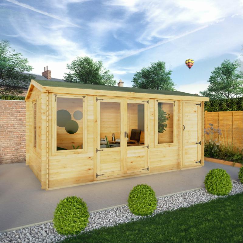 Mercia Reverse Apex Log Cabin With Side Shed - 5.1m x 3m (19mm)