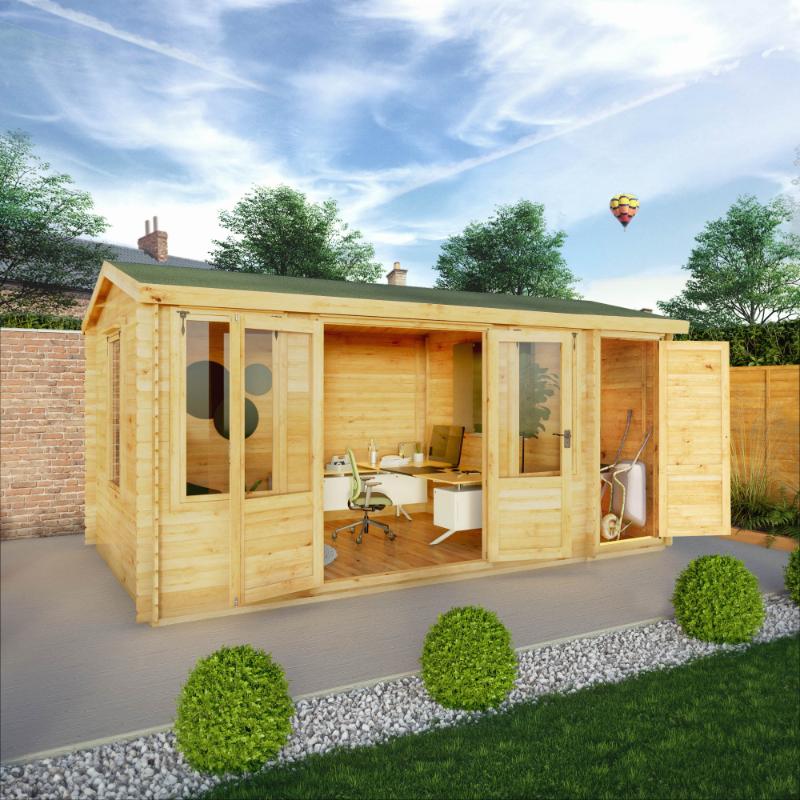 Mercia Reverse Apex Log Cabin With Side Shed - 5.1m x 3m (19mm)