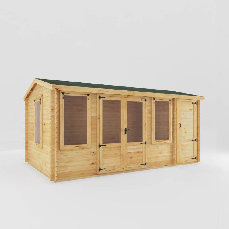 Mercia Reverse Apex Log Cabin With Side Shed - 5.1m x 3m (19mm)