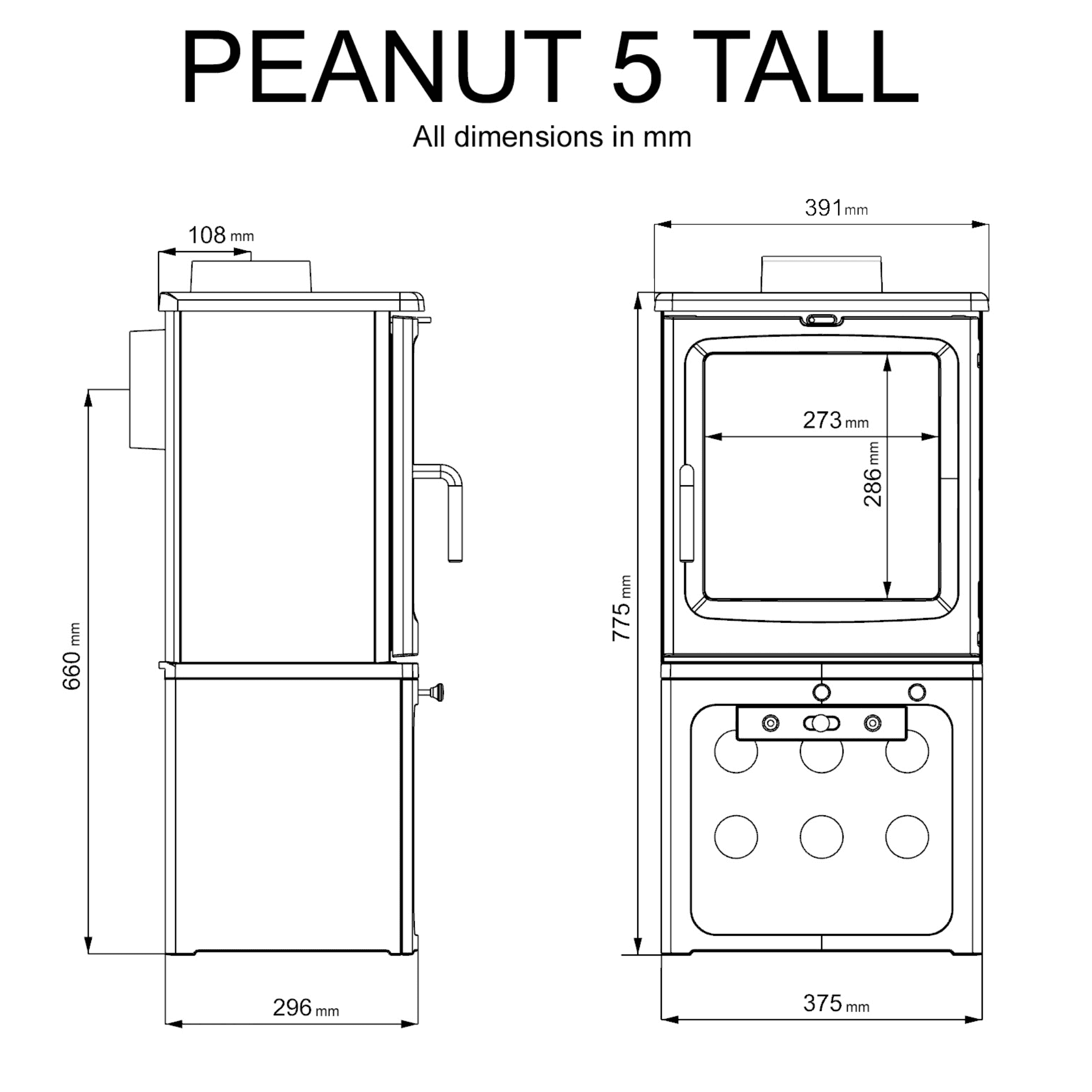Saltfire Peanut 5 Tall 5kW Wood Burning Stove Saltfire