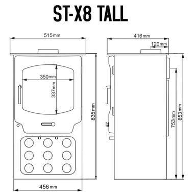 Saltfire ST-X8 Tall 8kW Wood Burning And Multi Fuel Stove Saltfire