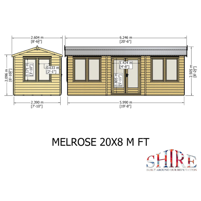 Shire Melrose Apex Roof Insulated Garden Office With Storage Shed - 20 x 8