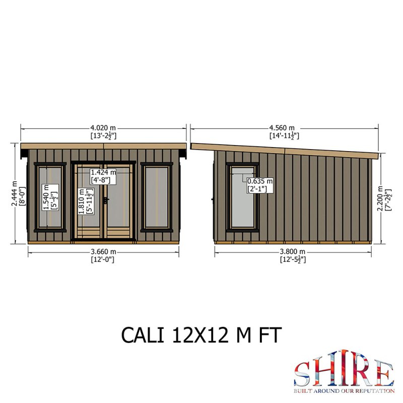 Shire Cali Pent Roof Fully Insulated Garden Office - 12 x 12