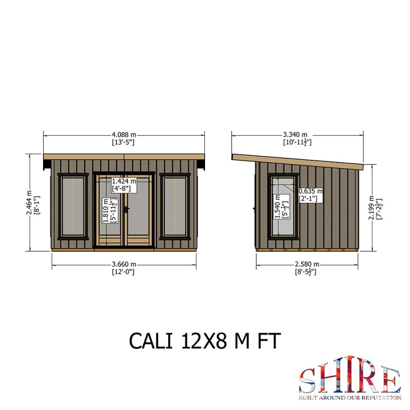 Shire Cali Pent Roof Fully Insulated Garden Office - 12 x 8