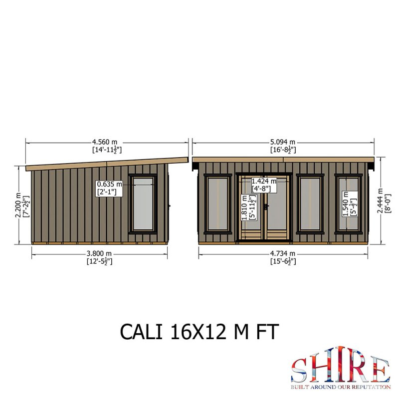 Shire Cali Pent Roof Fully Insulated Garden Office - 16 x 12