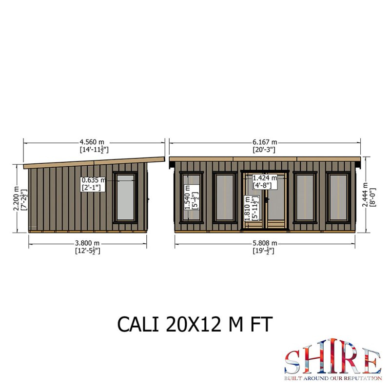 Shire Cali Pent Roof Fully Insulated Garden Office - 20 x 12