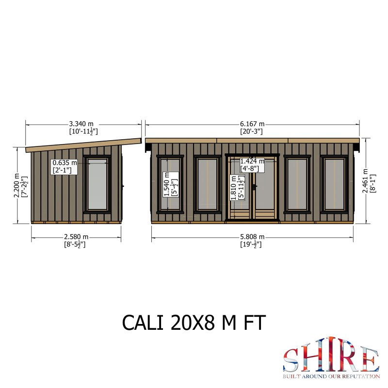 Shire Cali Pent Roof Fully Insulated Garden Office - 20 x 8